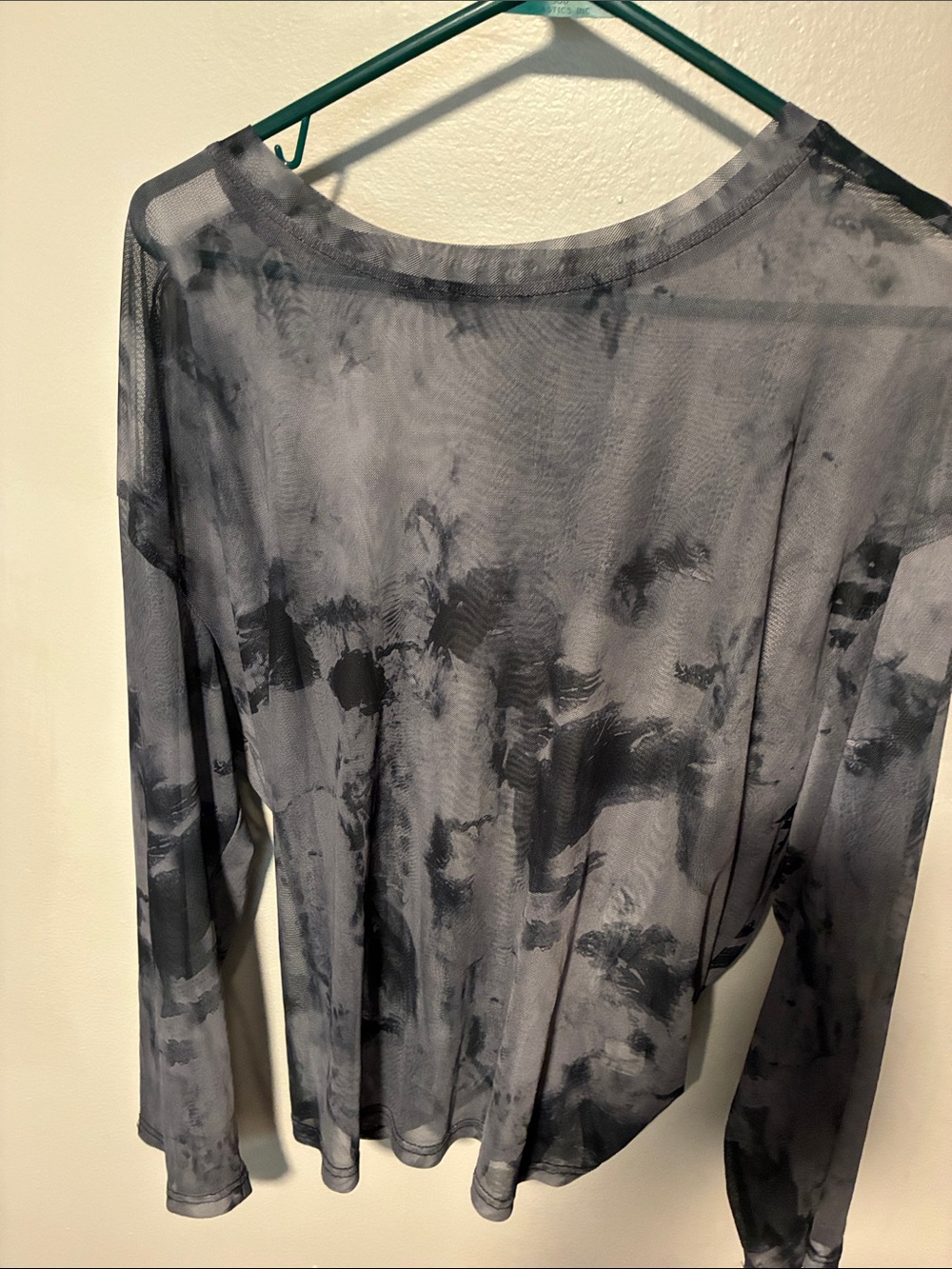 Sheer Tie-Dye Long Sleeve Top in Gray and Black